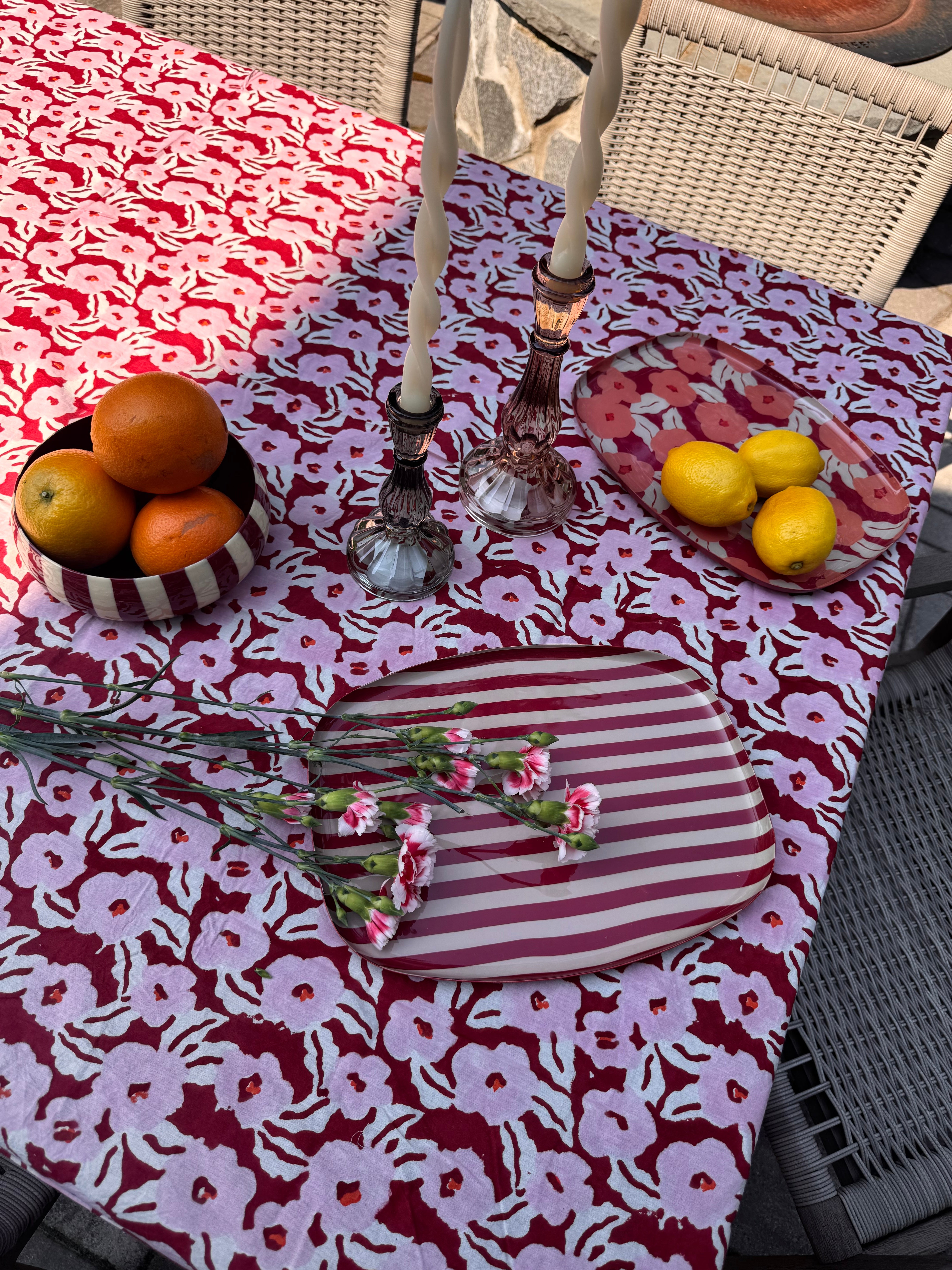 Rondo Striped Off White & Bordeaux Tray