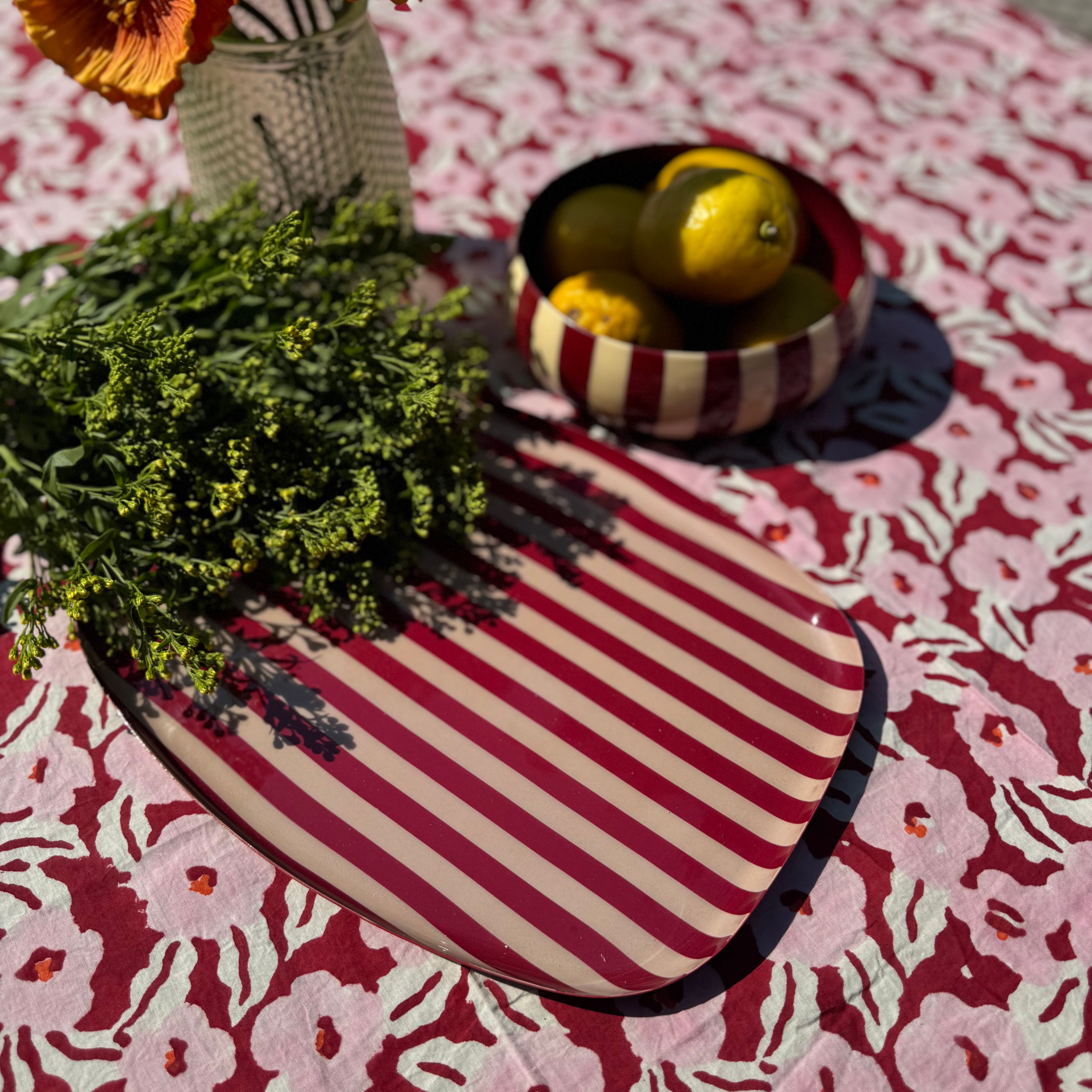 Rondo Striped Off White & Bordeaux Tray